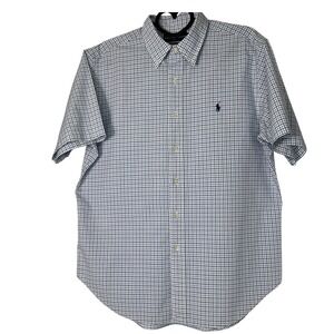 Ralph Lauren Men Classic Fit Blue Gingham Check Short Sleeve Button Down Shirt L